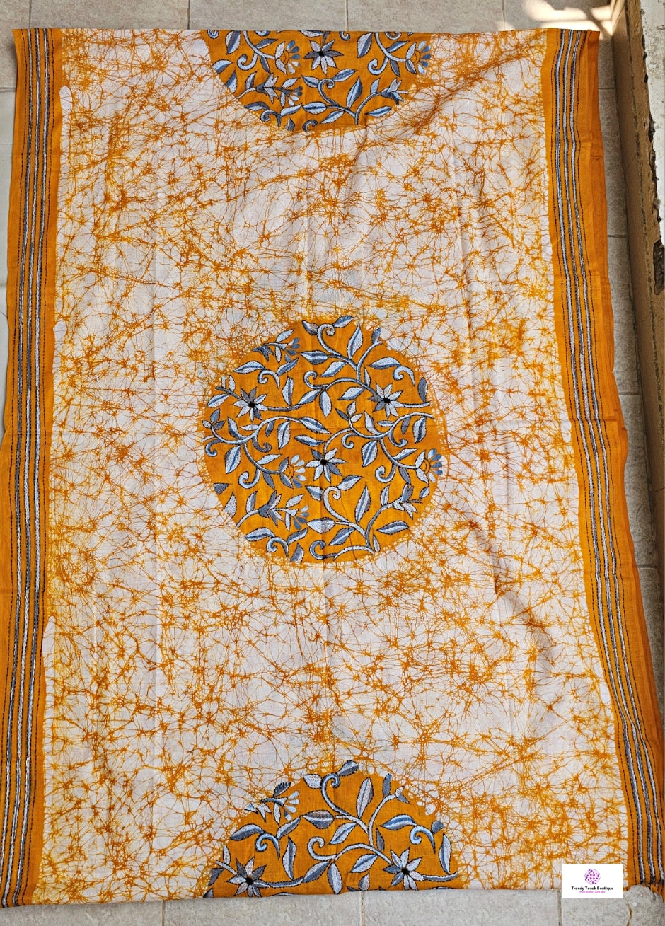 SHIKHA - KANTHA STITCH BATIK COTTON SAREE