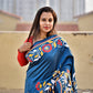 kantha stitch blue designer blended bangalore silk saree with floral motif for wedding, marriage, special celebration or anniversary with blouse piece in best price