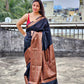 RAJANI - KATAAN SILK (BLACK- COPPER ZARI)