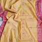 Muga cotton banarasi soft and lightweight puja, wedding and special ocassion casual wear saree yellow and pink with blouse piece best price