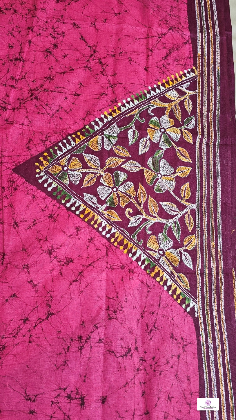 ROSE - KANTHA STITCH BATIK COTTON SAREE