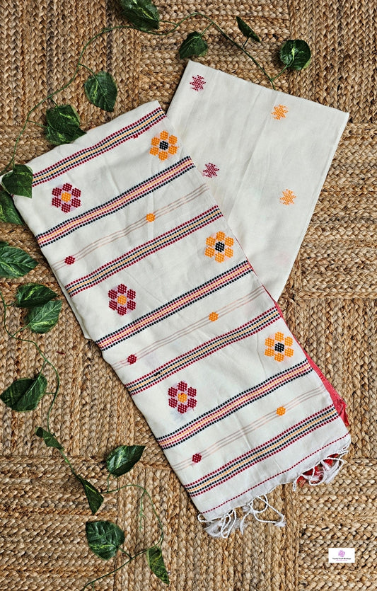 Lily - Bengal Handloom Red White - Cotton Saree