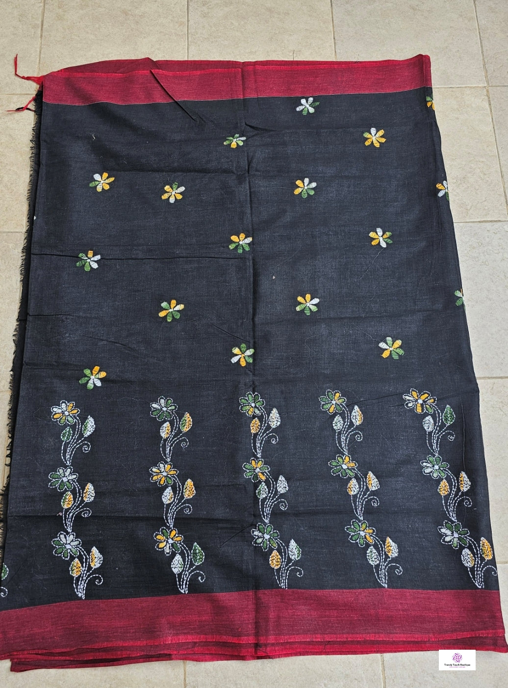 NIGHT QUEEN - KANTHA STITCH - COTTON HANDLOOM SAREE