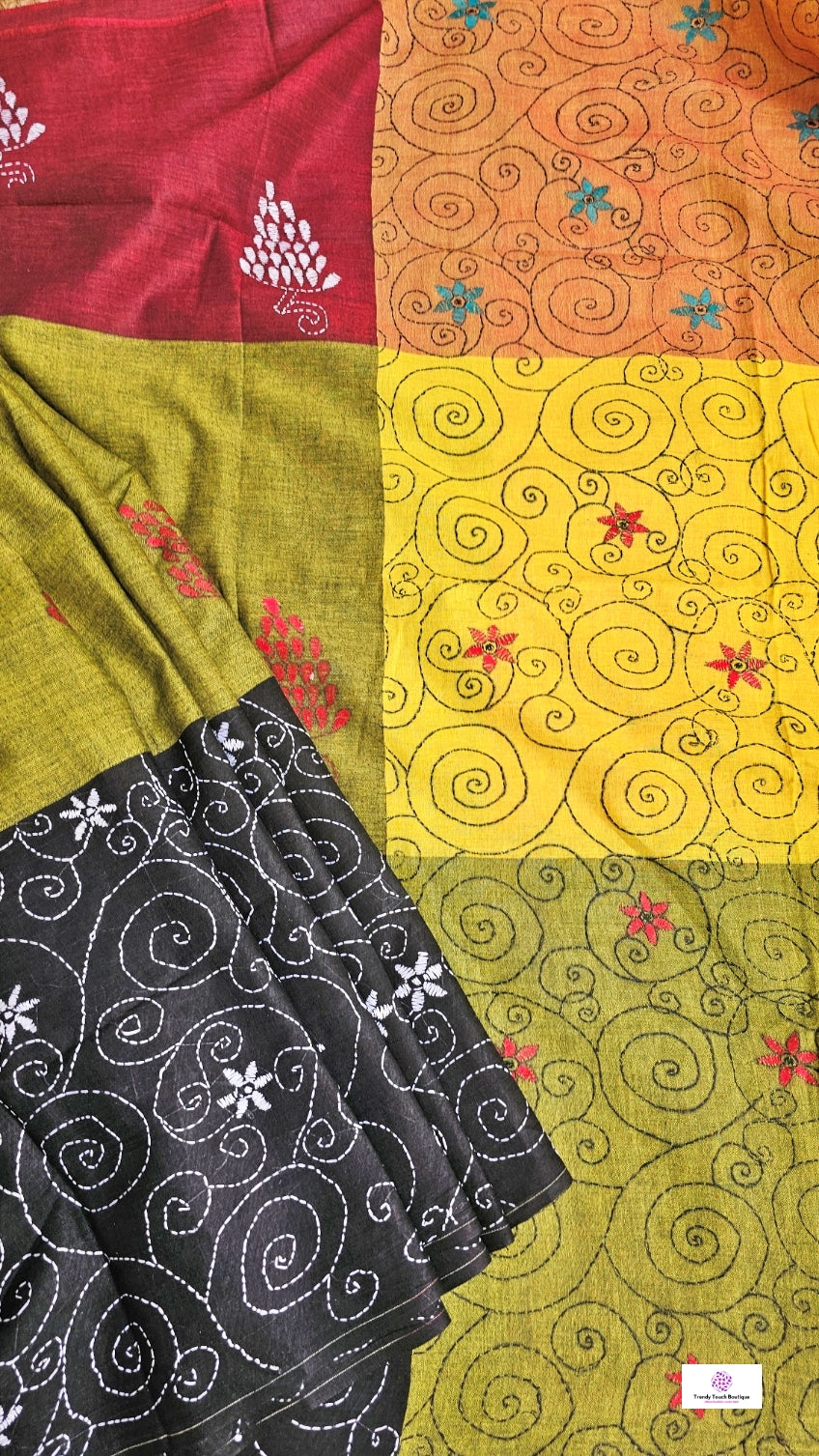 COLORFUL SOUL - KANTHA STITCH - KHESH COTTON SAREE