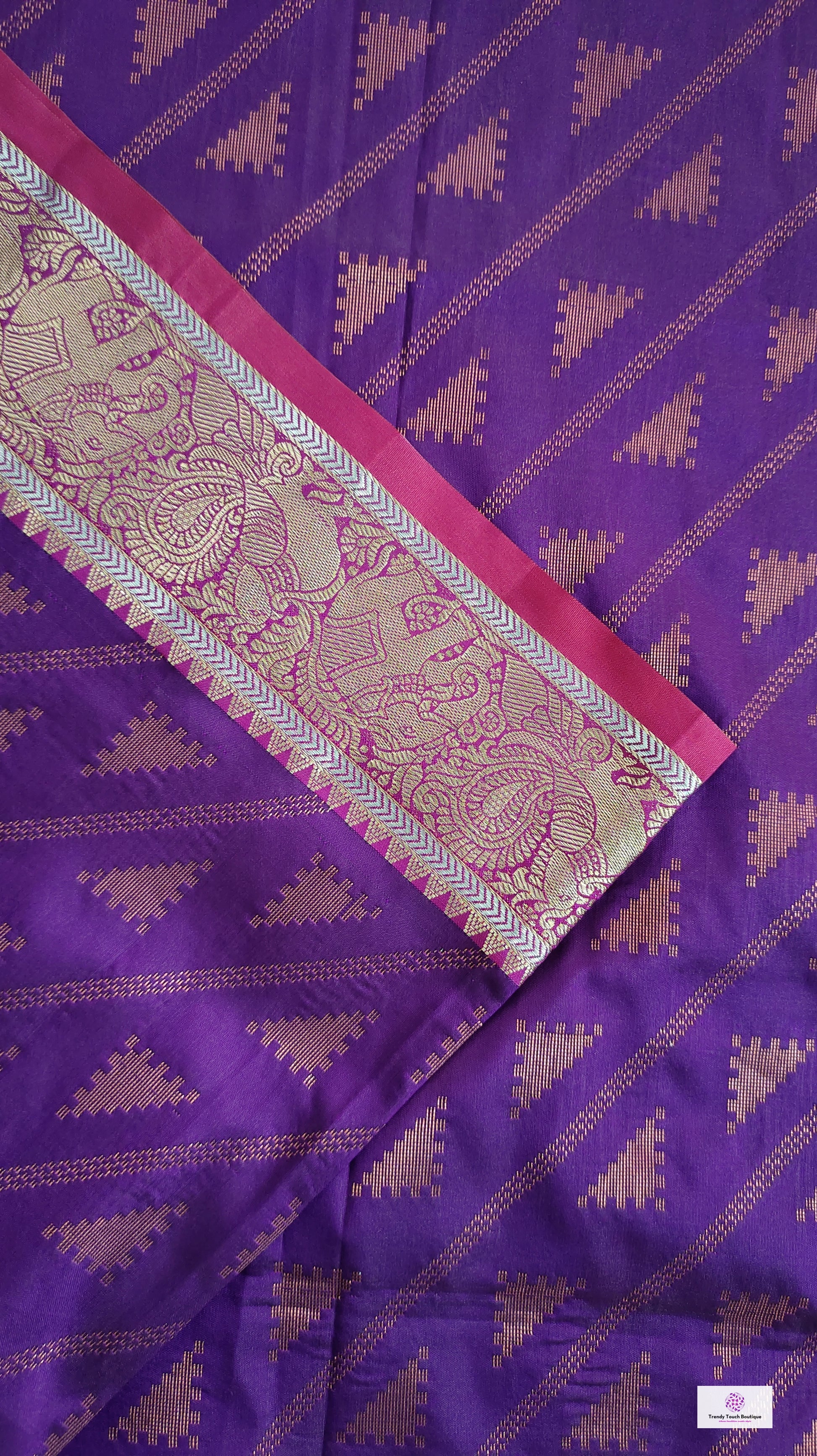 Kanjivaram styled violet color with copper zari work party wear special occasion saree for wedding function or bridal gift
