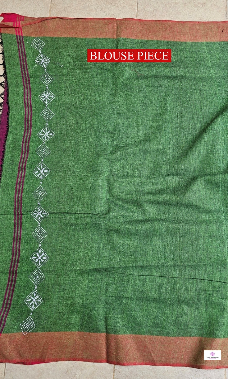BEETROOT PUNCH - KANTHA STITCH - COTTON HANDLOOM SAREE