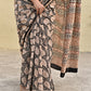 Handblock print mulcotton saree best summer fabric for office and casual styling with blouse piece black and ivory best price