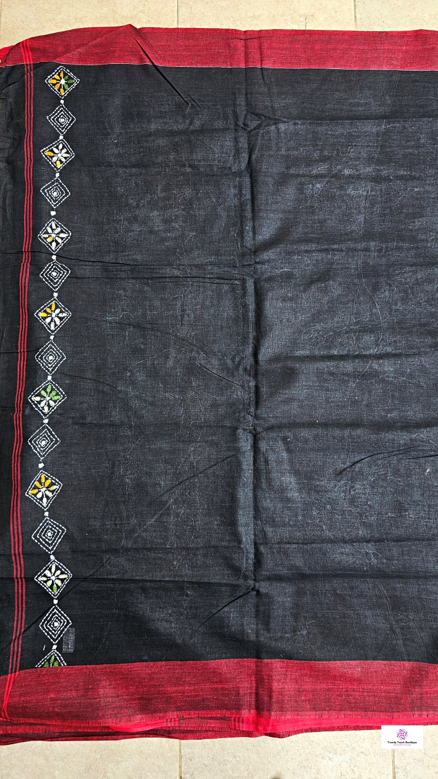 NIGHT QUEEN - KANTHA STITCH - COTTON HANDLOOM SAREE