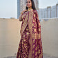 georgette banarasi silk designer saree wedding party celebration marriage function maroon and gold zari handwoven handloom best price with blouse piece