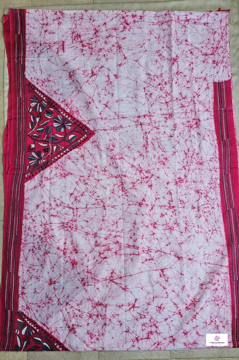 PINK LILY - KANTHA STITCH BATIK COTTON SAREE