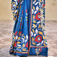 kantha stitch blue designer blended bangalore silk saree with floral motif for wedding, marriage, special celebration or anniversary with blouse piece in best price
