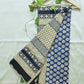 handblockprinted blue beige organic mulcotton saree best summer fabric office and causal style best price with blouse piece