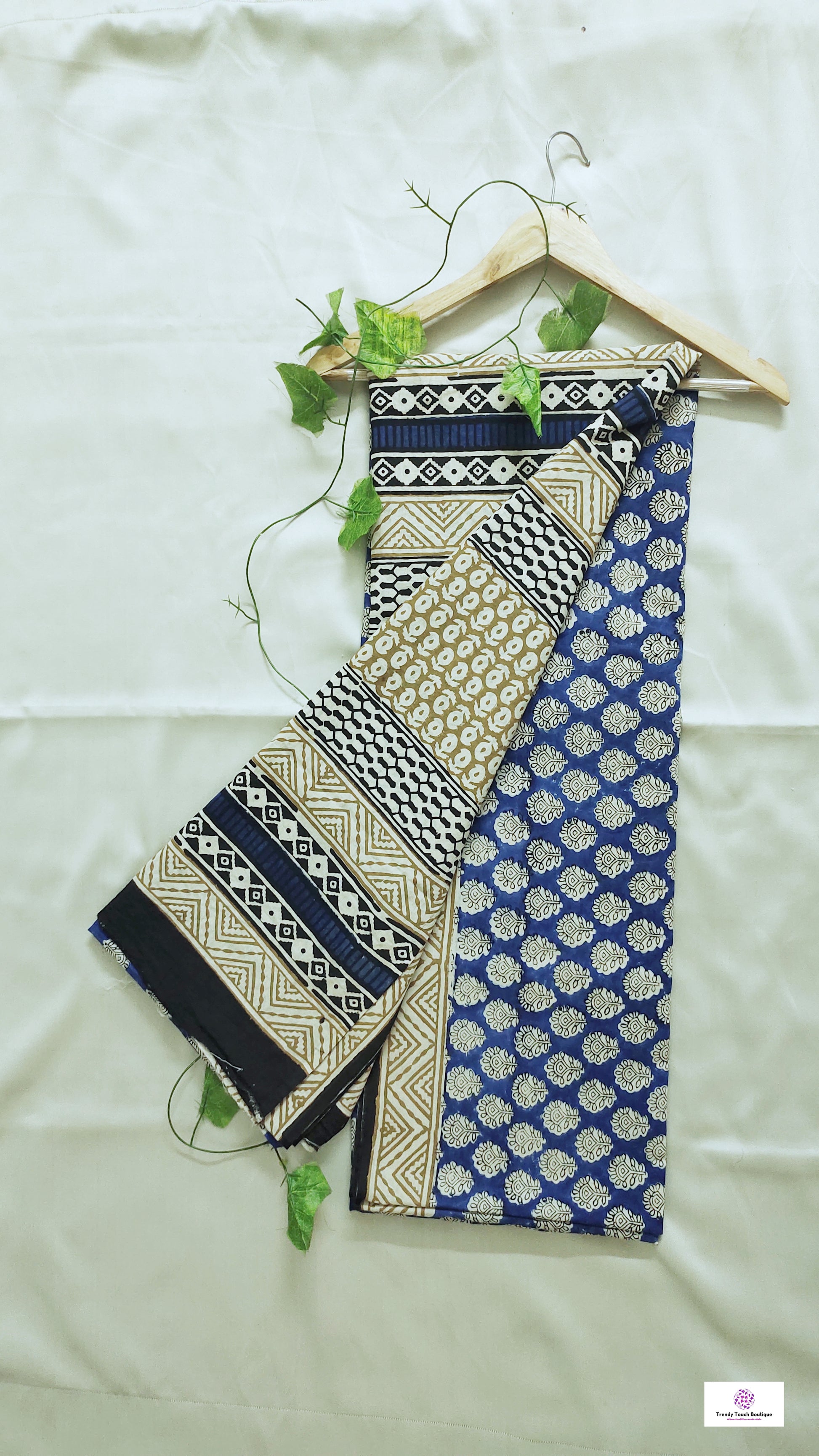 handblockprinted blue beige organic mulcotton saree best summer fabric office and causal style best price with blouse piece