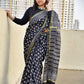 black chanderi silk saree with zari border handblock print summer fabric best price with blouse piece office wear and casual styling party wear saree
