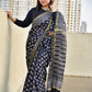 black chanderi silk saree with zari border handblock print summer fabric best price with blouse piece office wear and casual styling party wear saree