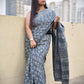 handblockprint mulcotton grey saree best summer fabric with blouse piece office and casual saree style best price