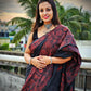 Cotton handloom black saree with orange thread kantha hand embroidered best summer fabric for formal and casual styling marriage functions and family events with blouse piece best price