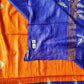Pure Gicha Tussar Silk Saree with Silk Mark Certified Blue and Orange Handloom saree best wedding marriage function party wear celebration and corporate events office best price with blouse piece handblock printed