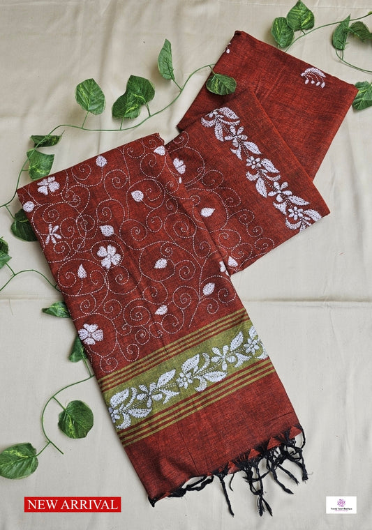 MITTI KA RANG - KANTHA STITCH - COTTON HANDLOOM SAREE
