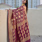 georgette banarasi silk designer saree wedding party celebration marriage function maroon and gold zari handwoven handloom best price with blouse piece