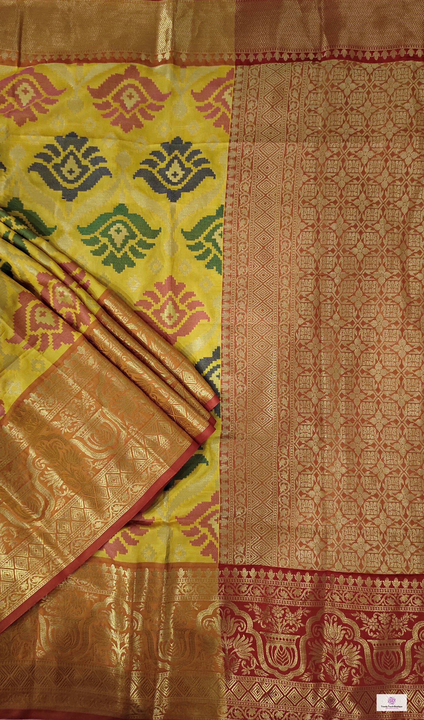 BINODINI - SOFT SILK SAREE (YELLOW & ORANGE & RED)