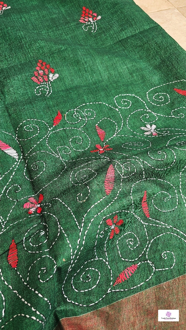 BLUE RIVER - KANTHA STITCH - COTTON HANDLOOM SAREE