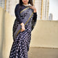 black chanderi silk saree with zari border handblock print summer fabric best price with blouse piece office wear and casual styling party wear saree