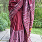 MAROON PLUNGE - KANTHA STITCH - KHESH COTTON SAREE