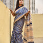handblockprinted blue beige organic mulcotton saree best summer fabric office and causal style best price with blouse piece