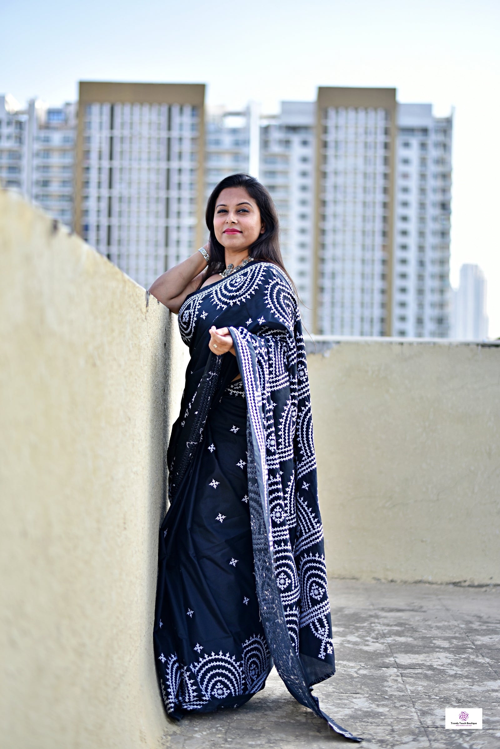 kutch handembroidered designer black blended bangalore silk saree with blouse piece for office and special festive celebration styling best price