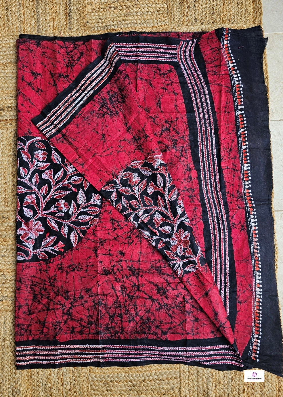 Romance - Kantha Work & Hand Batik - Cotton Saree