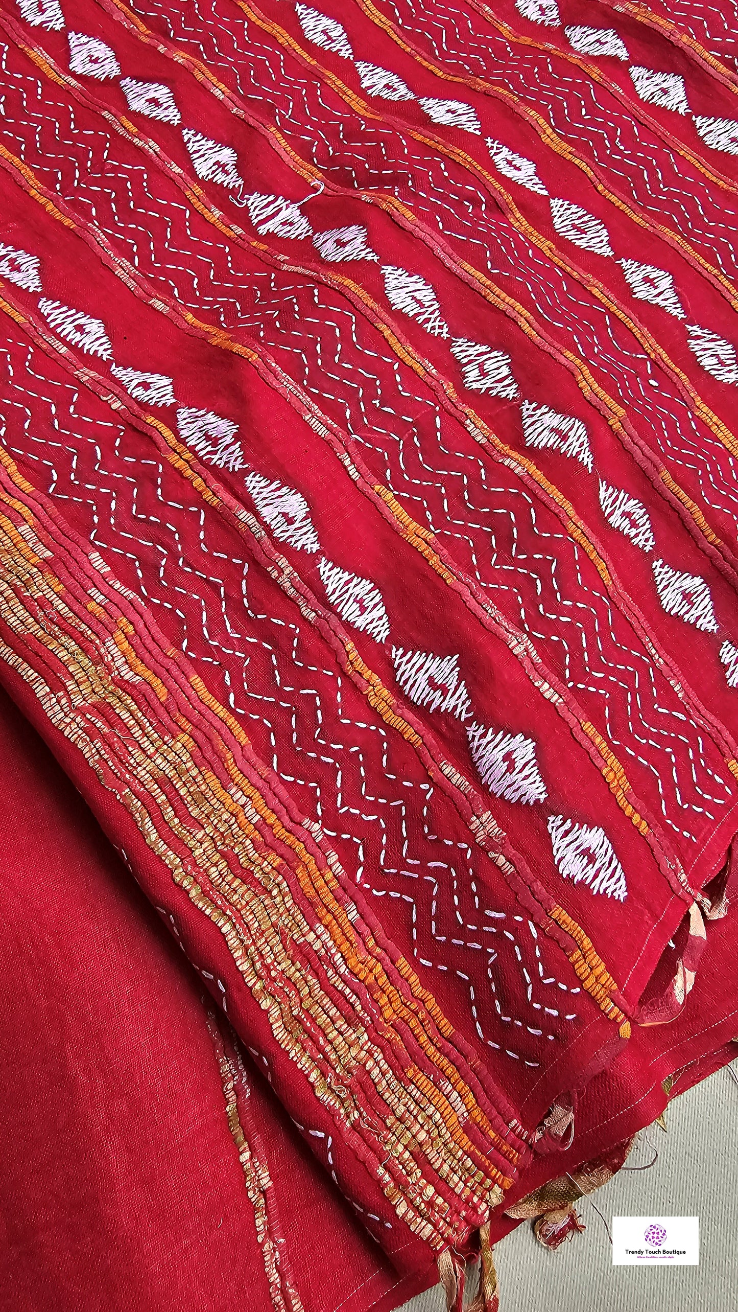Kantha stitch handembroidered designer red khesh cotton handloom with blouse piece best price