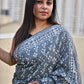 handblockprint mulcotton grey saree best summer fabric with blouse piece office and casual saree style best price