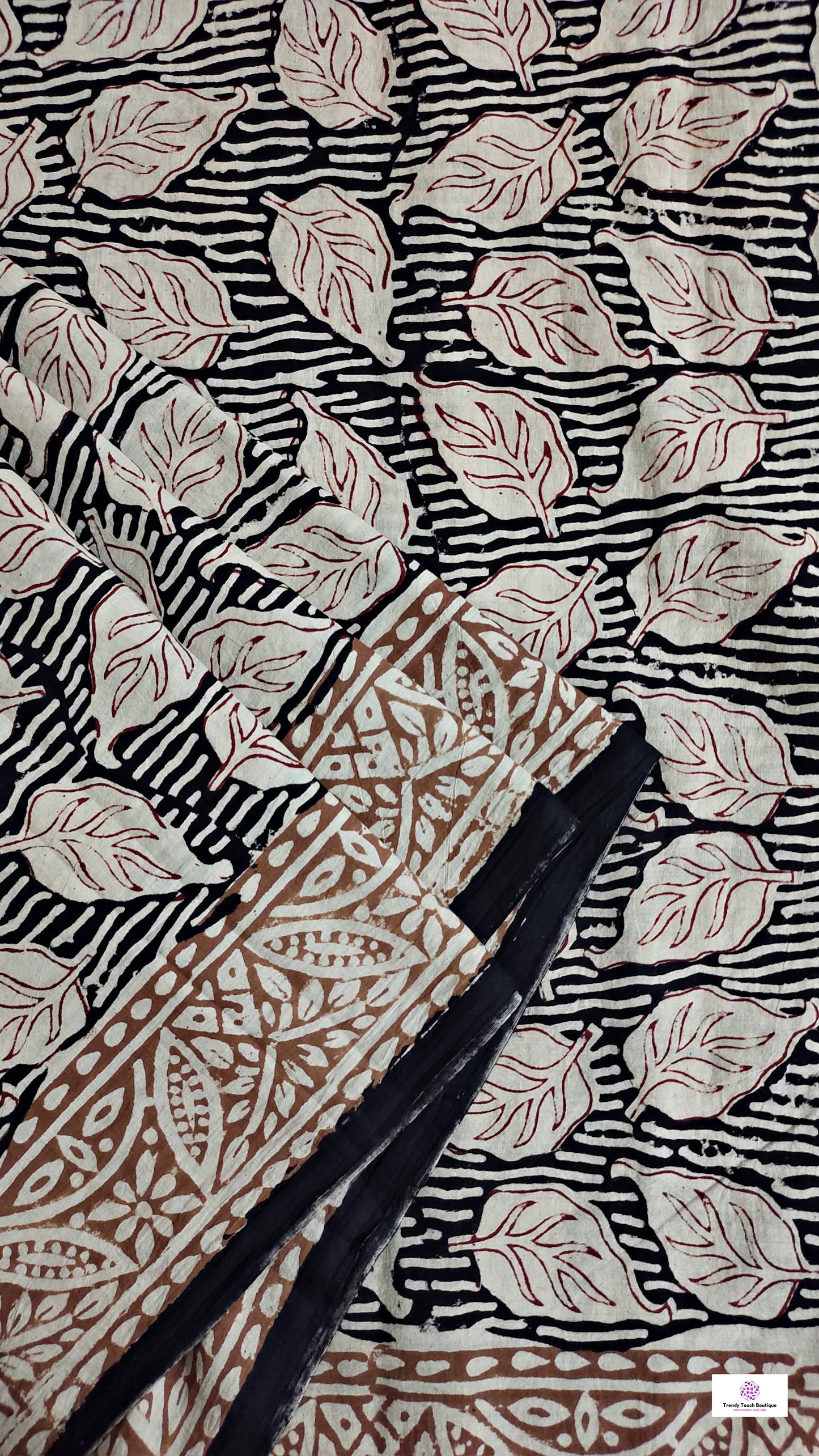 Handblock print mulcotton saree best summer fabric for office and casual styling with blouse piece black and ivory best price