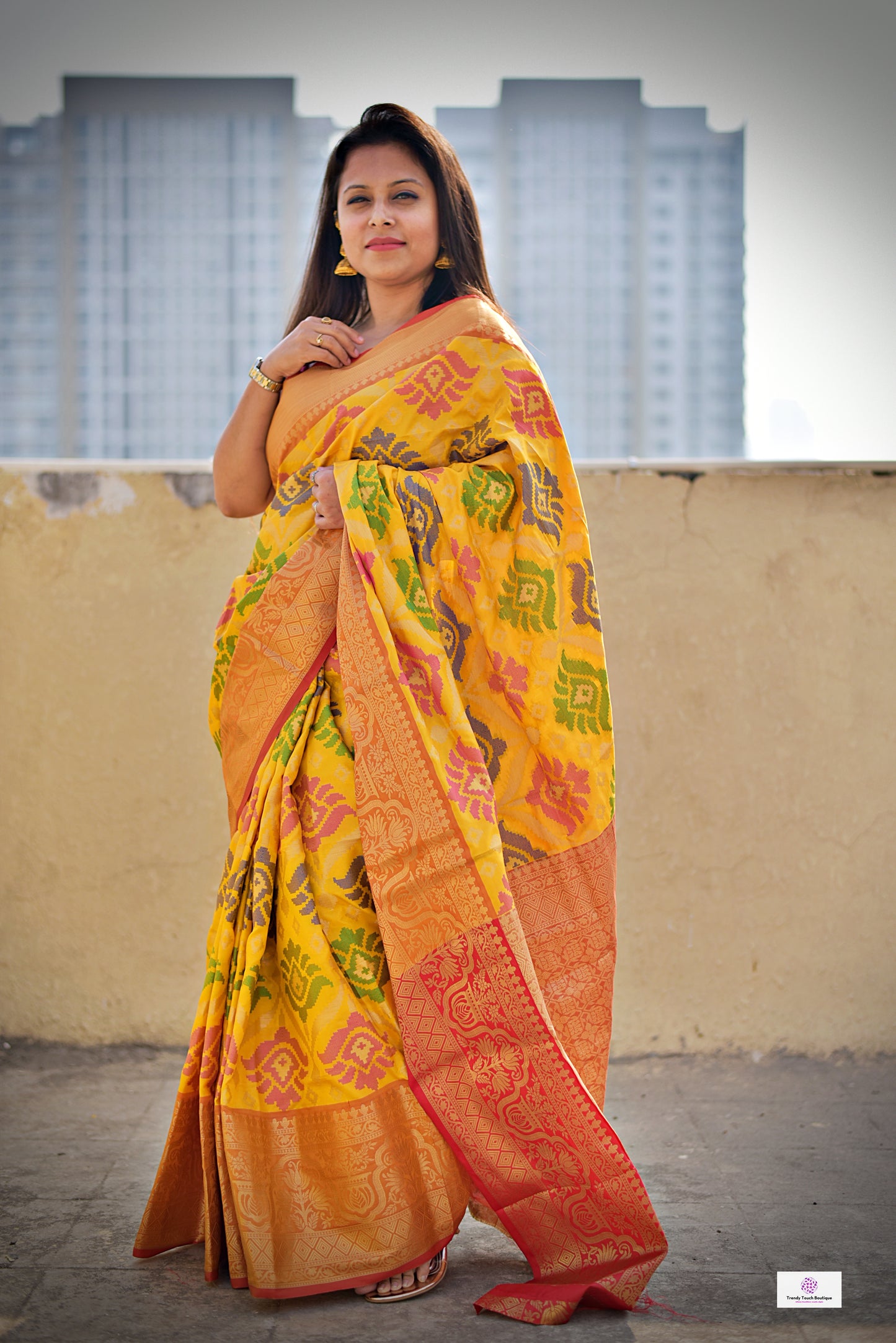 BINODINI - SOFT SILK SAREE (YELLOW & ORANGE & RED)