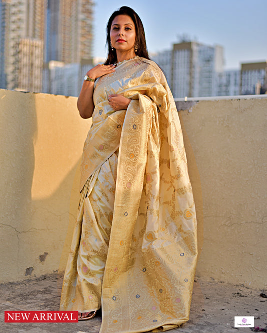 APSARA -  BANARASI KATAN SILK SAREE - IVORY