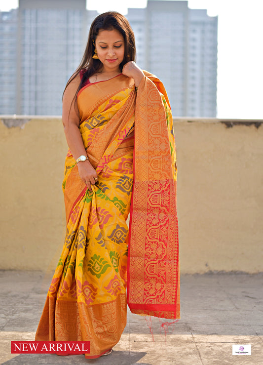 BINODINI - SOFT SILK SAREE (YELLOW & ORANGE & RED)