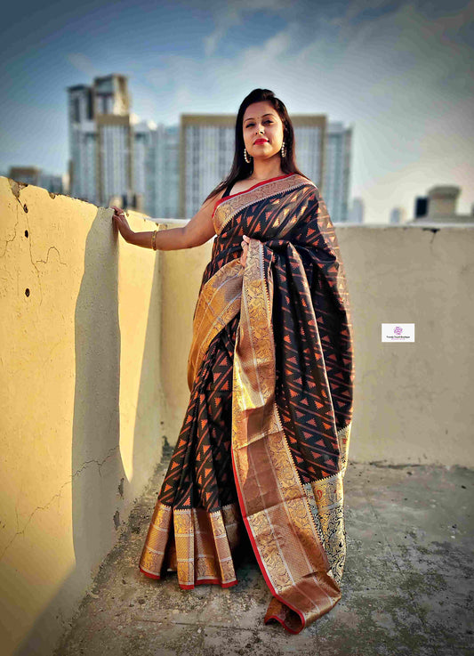 Kanjivaram styled black copper zari work party wear special occasion saree for wedding function or bridal gift
