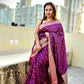 Kanjivaram styled violet color with copper zari work party wear special occasion saree for wedding function or bridal gift