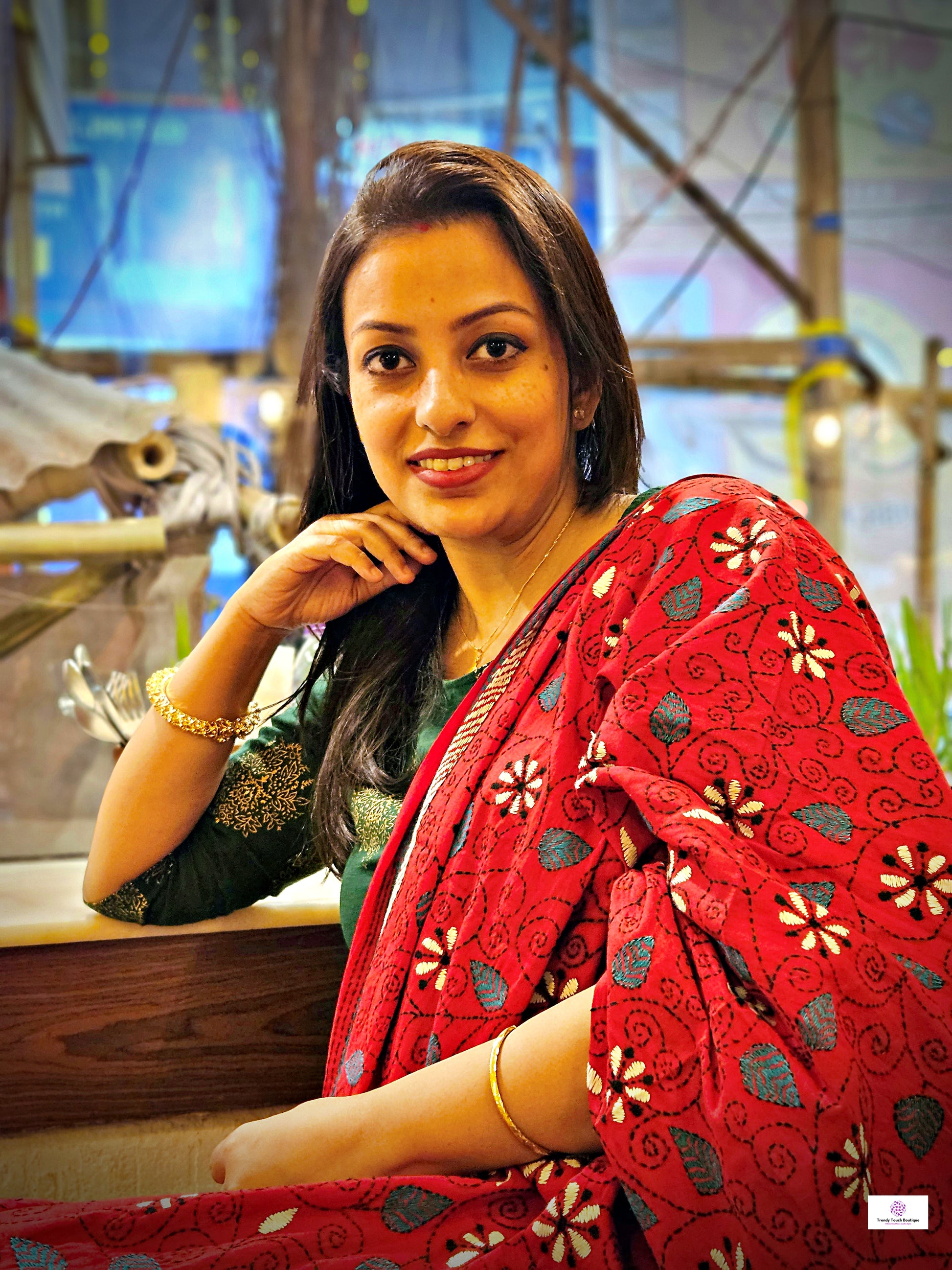 kantha handembroidered pure cotton designer statement dupatta for kurti styling in summer Holi sale best price red floral handcrafted