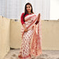kantha handembroidered designer ivory and beige linen saree with blouse piece best price for office, casual and wedding wear.