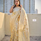 ivory off white jaal work handwoven banarasi silk saree with blouse piece wedding season special party wear bengali saree best price shop online