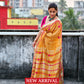 Kutch hand embroidered designer linen saree for office and special celebrations parties in summer best fabric best price yellow pink saree soft linen