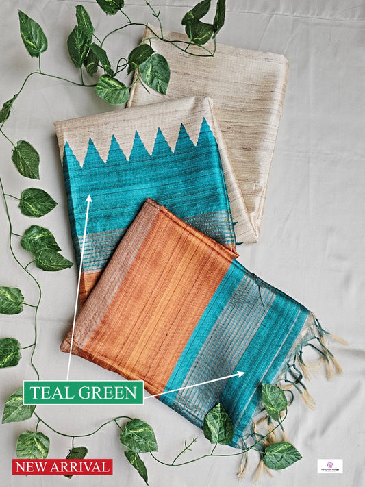 TRISHA - GANGA-JAMUNA BORDER - SEMI GHICHA SILK (TEAL GREEN & YELLOW) PRE BOOK (DESPATCH 10-15 DAYS)