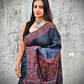 Cotton handloom black saree with orange thread kantha hand embroidered best summer fabric for formal and casual styling marriage functions and family events with blouse piece best price