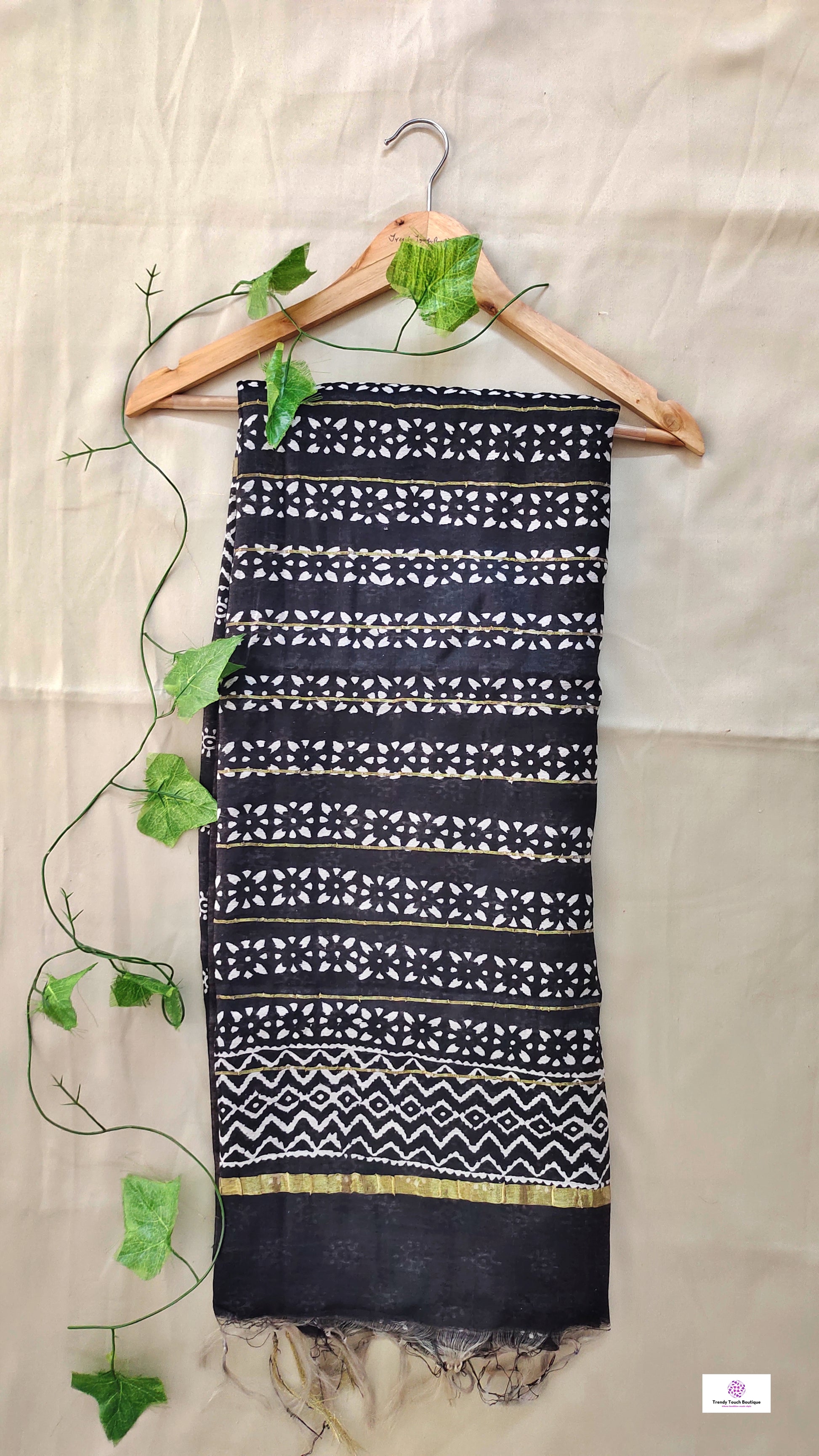 black chanderi silk saree with zari border handblock print summer fabric best price with blouse piece office wear and casual styling party wear saree