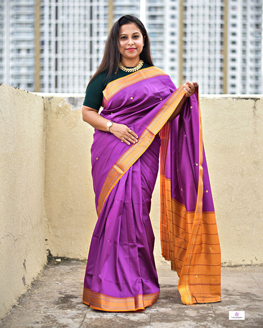 Purple yellow katan silk saree lightweight soft for office and festive wear with blouse piece and best price