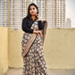 Handblock print mulcotton saree best summer fabric for office and casual styling with blouse piece black and ivory best price
