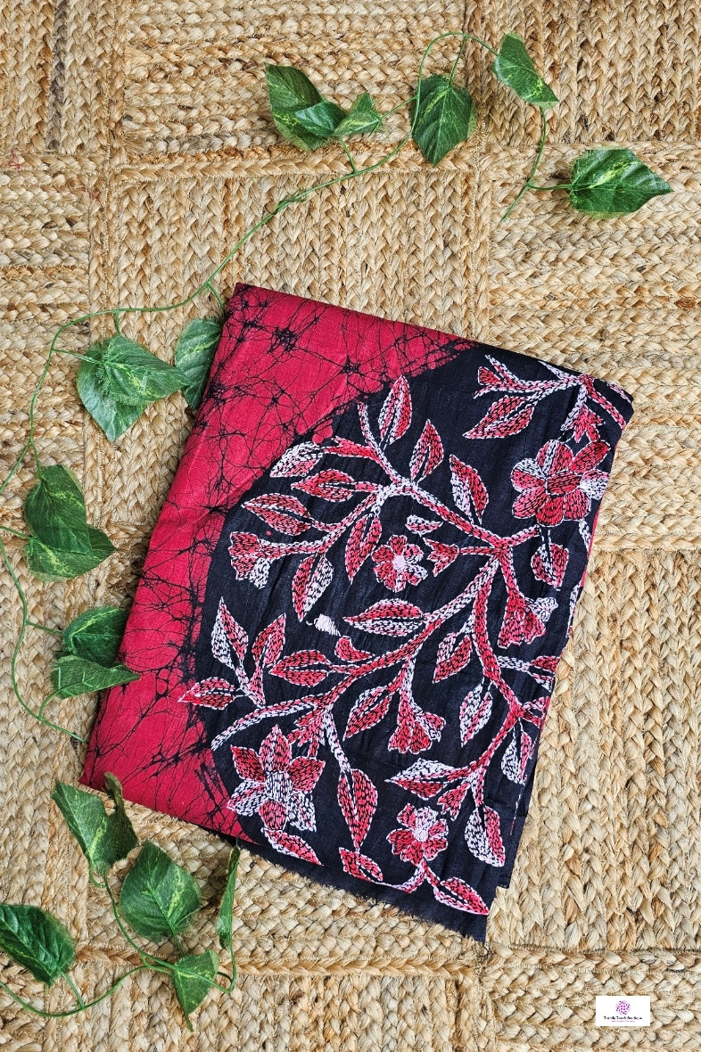 Romance - Kantha Work & Hand Batik - Cotton Saree