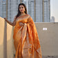 Banarasi silk saree bridal wedding gift partywear mustard ochre orange color best price online 